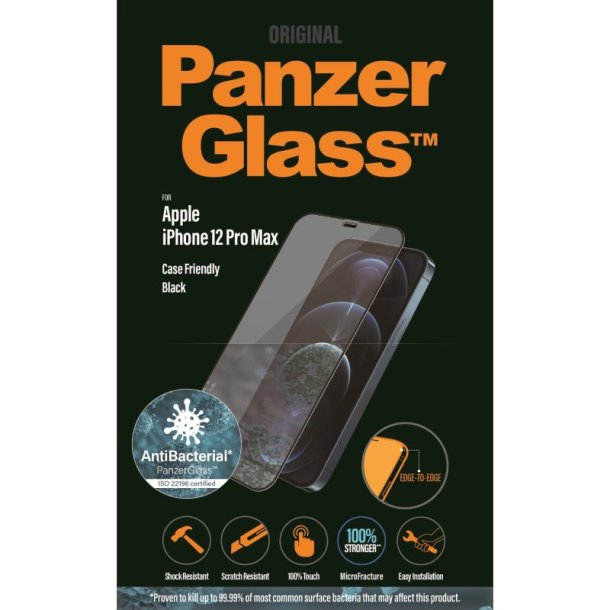 PanzerGlass skrmbeskyttelse - iPhone 12 Pro Max - Case Friendly - sort (AB)