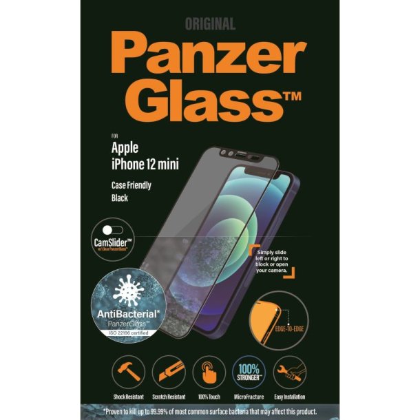 PanzerGlass skrmbeskyttelse - iPhone 12 mini - Case Friendly CamSlider (AB) - sort