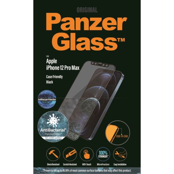 PanzerGlass skrmbeskyttelse - iPhone 12 Pro Max - Case Friendly Anti-Bluelight (AB) - sort