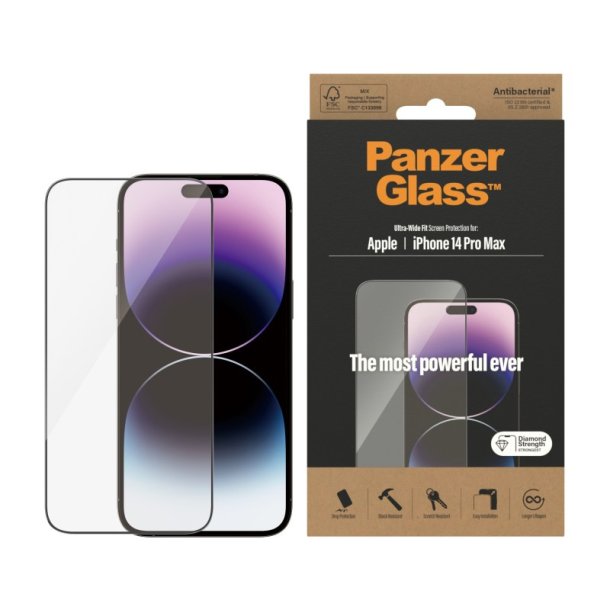 PanzerGlass Skrmbeskyttelse iPhone 14 Pro Max | Ultra-Wide Fit