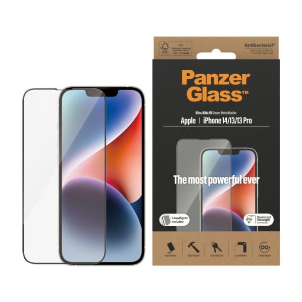 PanzerGlass Skrmbeskyttelse iPhone 14 | 13 | 13 Pro | Ultra-Wide Fit w. EasyAligner