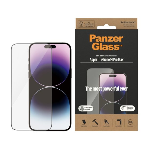 PanzerGlass Skrmbeskyttelse iPhone 14 Pro Max | Ultra-Wide Fit w. EasyAligner