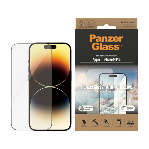 PanzerGlass Anti-Reflective Skrmbeskyttelse iPhone 14 Pro | Ultra-Wide Fit w. EasyAligner