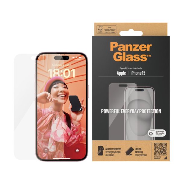 PanzerGlass Skrmbeskyttelse iPhone 15 | Classic Fit