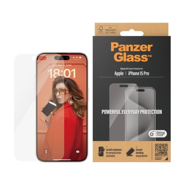 PanzerGlass Skrmbeskyttelse iPhone 15 Pro | Classic Fit