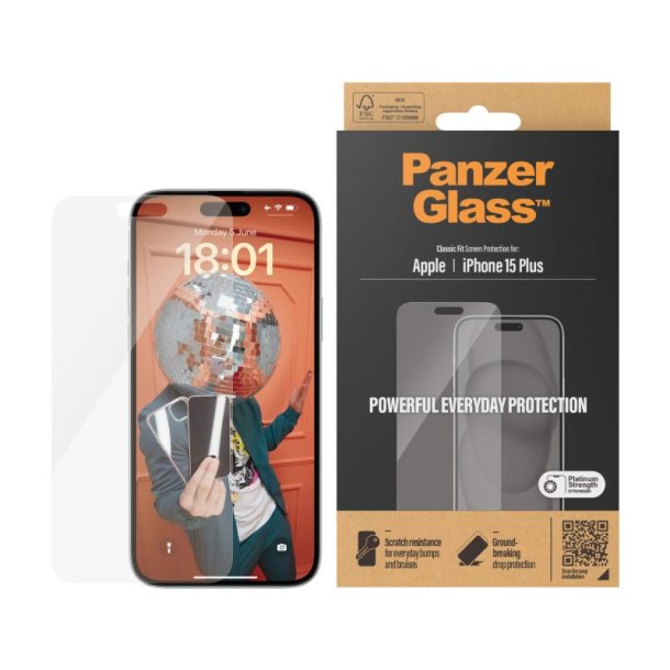 PanzerGlass Skrmbeskyttelse iPhone 15 Plus |Classic Fit