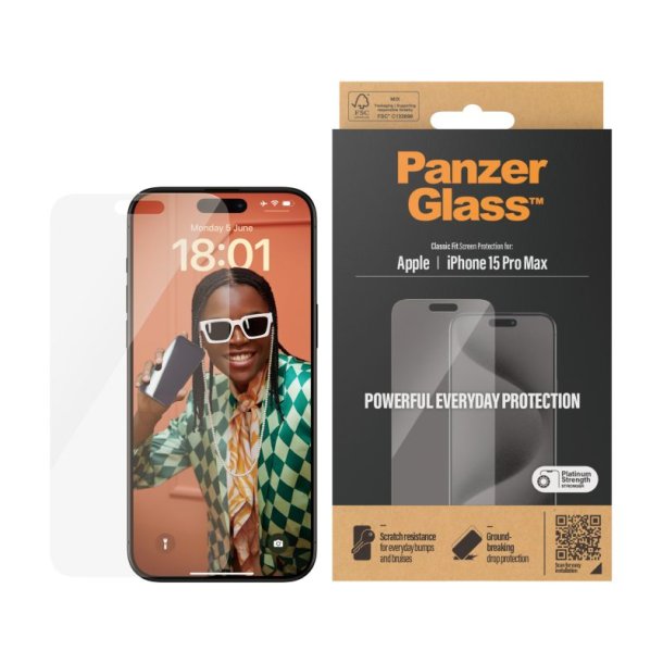 PanzerGlass Skrmbeskyttelse iPhone 15 Pro Max | Classic Fit