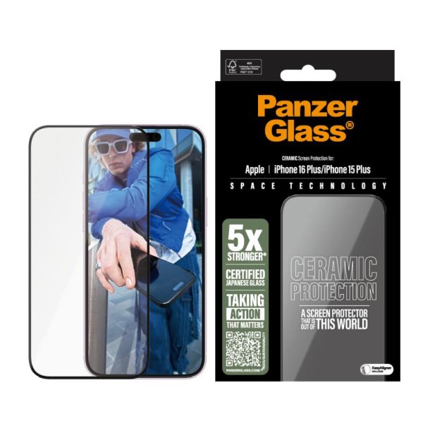 PanzerGlass Ceramic Skrmbeskyttelse iPhone 16 Plus | 15 Plus | Ultra-Wide Fit