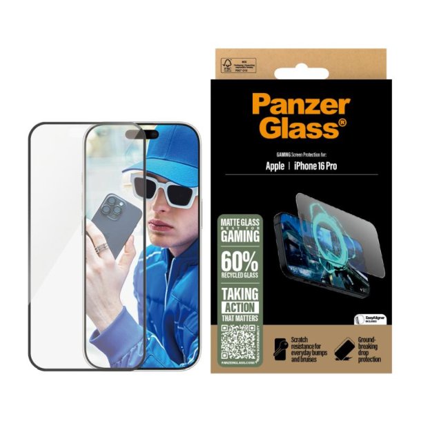 PanzerGlass Gaming Skrmbeskyttelse iPhone 16 Pro | Ultra-Wide Fit