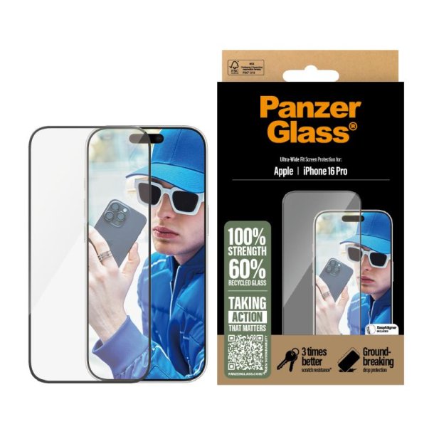 PanzerGlass Skrmbeskyttelse iPhone 16 Pro | Ultra-Wide Fit
