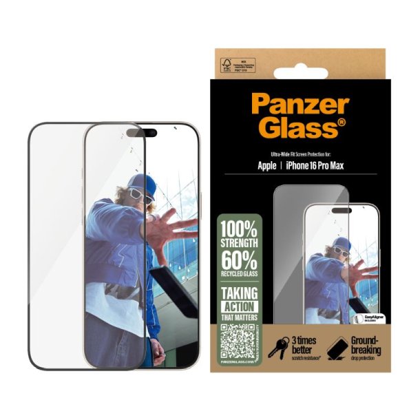 PanzerGlass Skrmbeskyttelse iPhone 16 Pro Max | Ultra-Wide Fit
