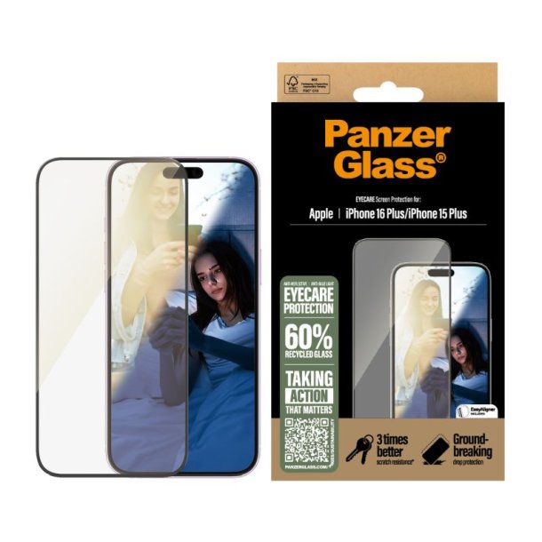 PanzerGlass EyeCare Skrmbeskyttelse iPhone 16 Plus | 15 Plus | Ultra-Wide Fit
