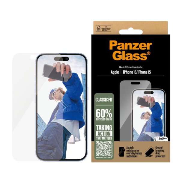 PanzerGlass Skrmbeskyttelse iPhone 16 | 15 | Classic Fit