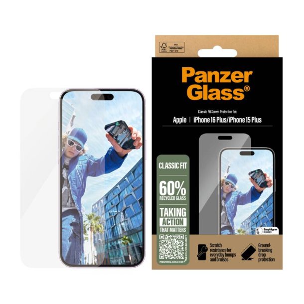 PanzerGlass Skrmbeskyttelse iPhone 16 Plus | 15 Plus | Classic Fit