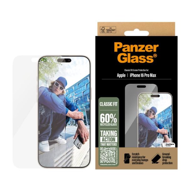 PanzerGlass Skrmbeskyttelse iPhone 16 Pro Max | Classic Fit