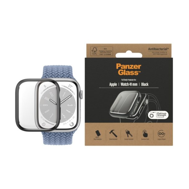 PanzerGlass Skrmbeskyttelse Full Body Apple Watch Series 9 | 8 | 7 | 41mm | Sort