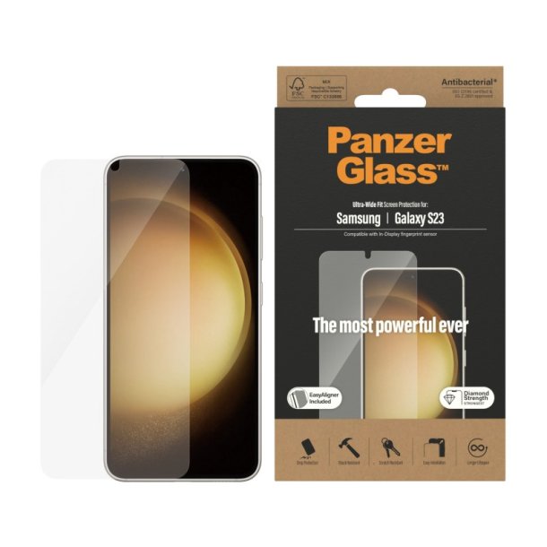 PanzerGlass Skrmbeskyttelse Samsung Galaxy S23 | Ultra-Wide Fit m. EasyAligner