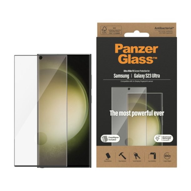 PanzerGlass Skrmbeskyttelse Samsung Galaxy S23 Ultra | Ultra-Wide Fit m. EasyAligner