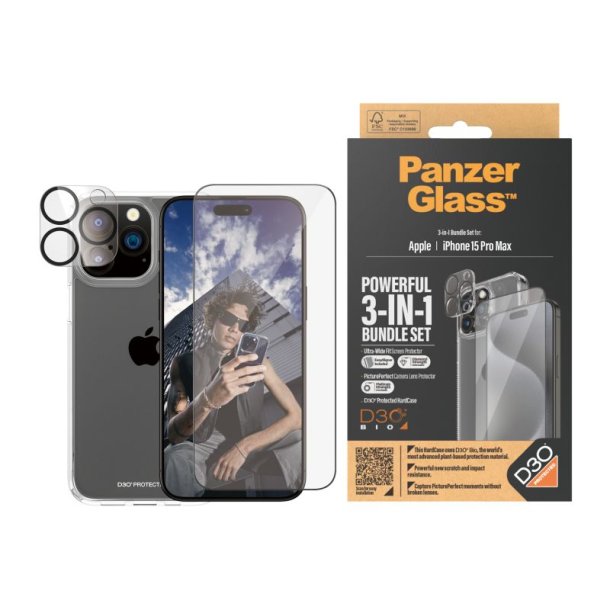 PanzerGlass 3-i-1 Pakke iPhone 15 Pro Max