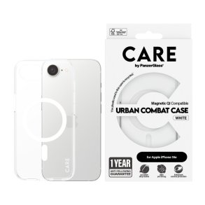PanzerGlass CARE by Flagship Case Transparent Urban Combat m. Hvid Qi Compatible iPhone 16e