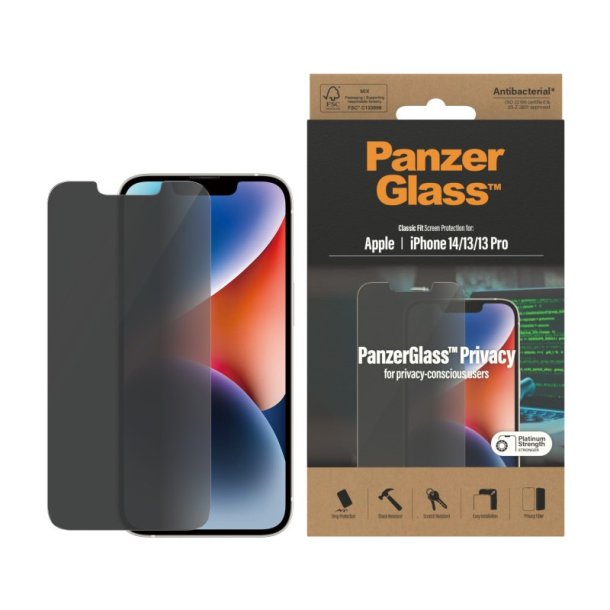 PanzerGlass Privacy Skrmbeskyttelse iPhone 14 | 13 | 13 Pro | 16e | Classic Fit