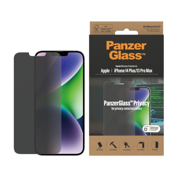 PanzerGlass Privacy Skrmbeskyttelse iPhone 14 Plus |13 Pro Max| Classic Fit