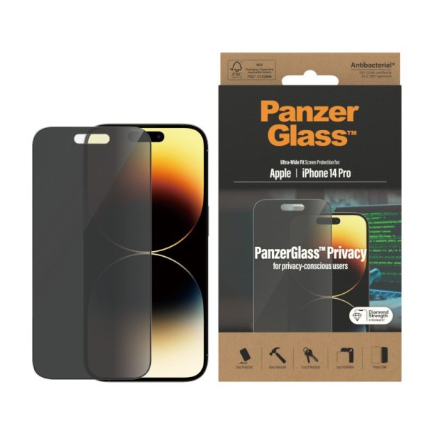 PanzerGlass Privacy Skrmbeskyttelse iPhone 14 Pro | Ultra-Wide Fit