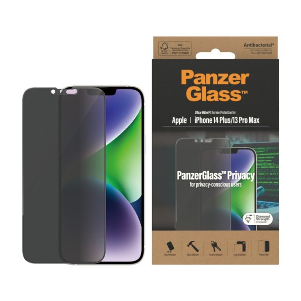 PanzerGlass Privacy Skrmbeskyttelse iPhone 14 Plus | 13 Pro Max | Ultra-Wide Fit
