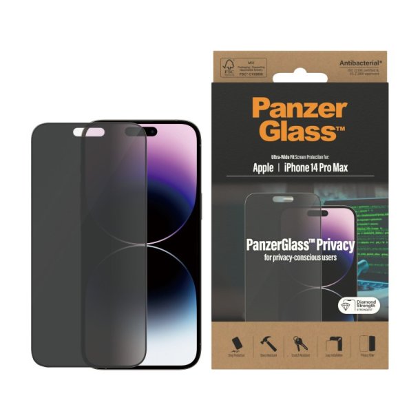 PanzerGlass Privacy Skrmbeskyttelse iPhone 14 Pro Max | Ultra-Wide Fit