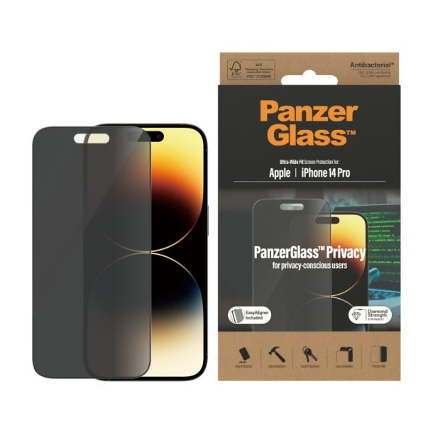 PanzerGlass Privacy Skrmbeskyttelse iPhone 14 Pro | Ultra-Wide Fit w. EasyAligner