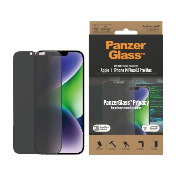 PanzerGlass Privacy Skrmbeskyttelse iPhone 14 Plus | 13 Pro Max | Ultra-Wide Fit w. EasyAligner