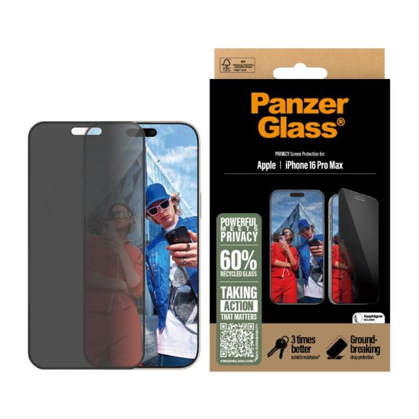 PanzerGlass Privacy Skrmbeskyttelse iPhone 16 Pro Max | Ultra-Wide Fit