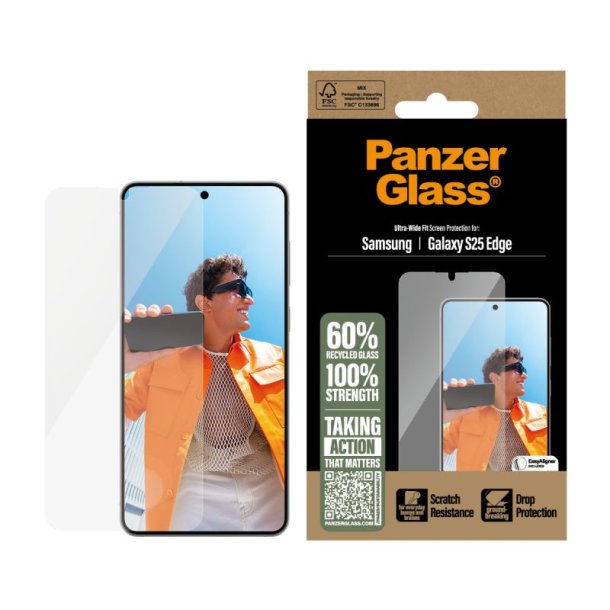 PanzerGlass Skrmbeskyttelse Samsung S25 Edge | Ultra-Wide Fit