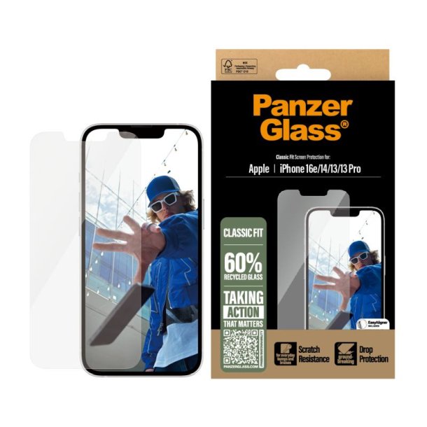 PanzerGlass Skrmbeskyttelse iPhone 16e | Classic Fit w. Aligner
