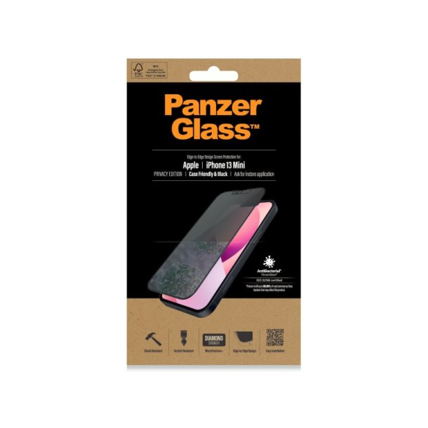 PanzerGlass IPhone 13 Mini - Case Friendly - Privacy - Antibakterielt glas - Black