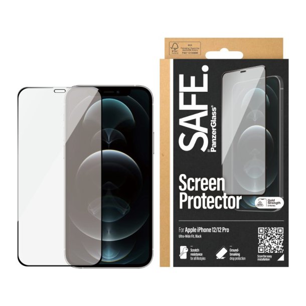 PanzerGlass SAFE by Skrmbeskyttelse iPhone 12 | 12 Pro | Edge-to-Edge