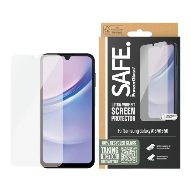 PanzerGlass SAFE by Skrmbeskyttelse by Samsung Galaxy A15 | A15 5G | Ultra-Wide Fit m. EasyAligner