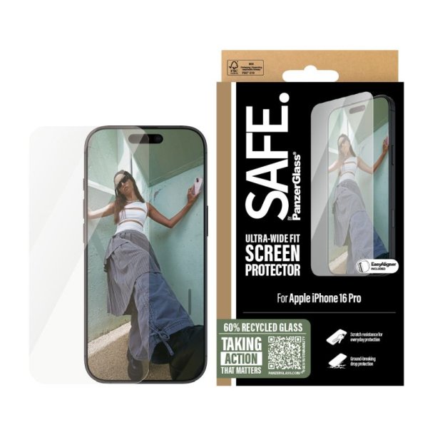 PanzerGlass SAFE by Skrmbeskyttelse iPhone 16 Pro | Ultra-Wide Fit