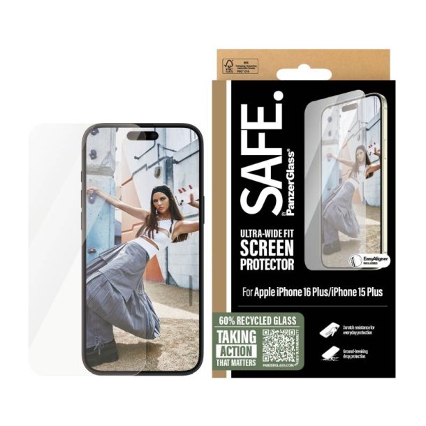 PanzerGlass SAFE by Skrmbeskyttelse iPhone 16 Plus | 15 Plus | Ultra-Wide Fit