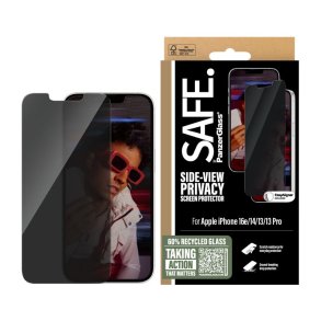 PanzerGlass SAFE by Privacy Sk�rmbeskyttelse iPhone 16e, 14, 13, 13 Pro, Ultra-Wide Fit m. Aligner