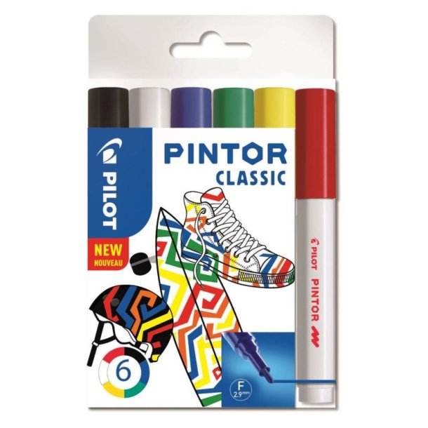 Pilot Permanent marker Pintor - Fine Classic - 1,0 mm - assorteret farver - 6 stk.