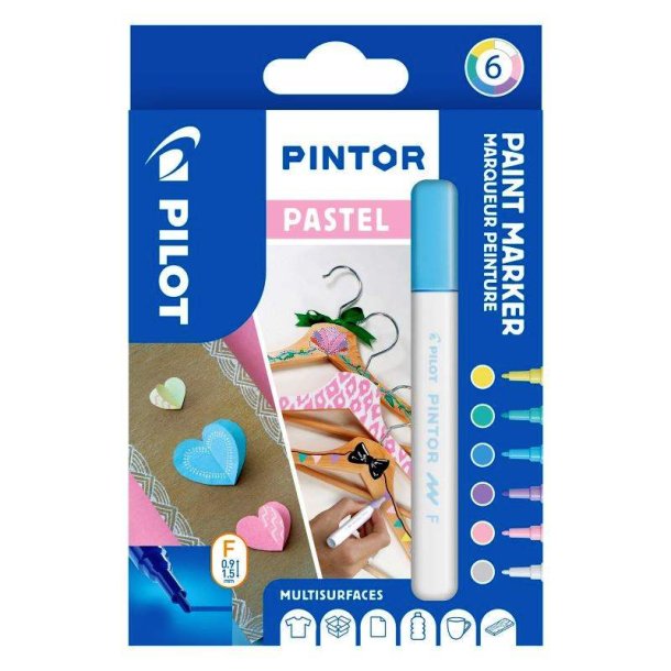 Pilot Permanent marker Pintor - Fine Pastel Mix - 1,0 mm - assorteret farver - 6 stk.