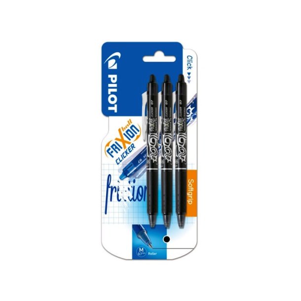 Pilot Frixion Clicker - med klik - 0,7 mm - sort - 3 stk.