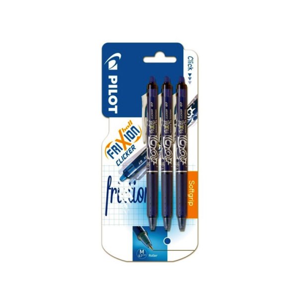 Pilot Frixion Clicker - med klik - 0,7 mm - bl - 3 stk.