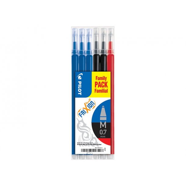 Pilot Frixion Clicker - refill - 0,7 mm - assorteret farver - 6 stk.