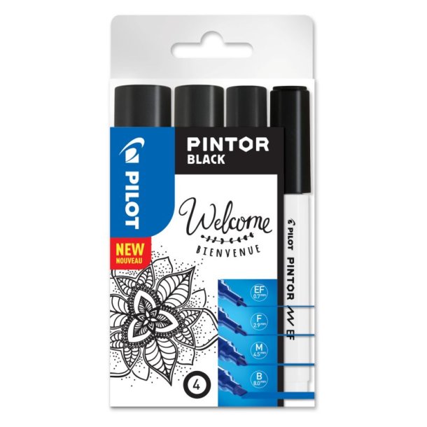 Pilot paint marker - Pintor - Ekstra Fin, Fin, Medium og Bred - 4 stk. - sort