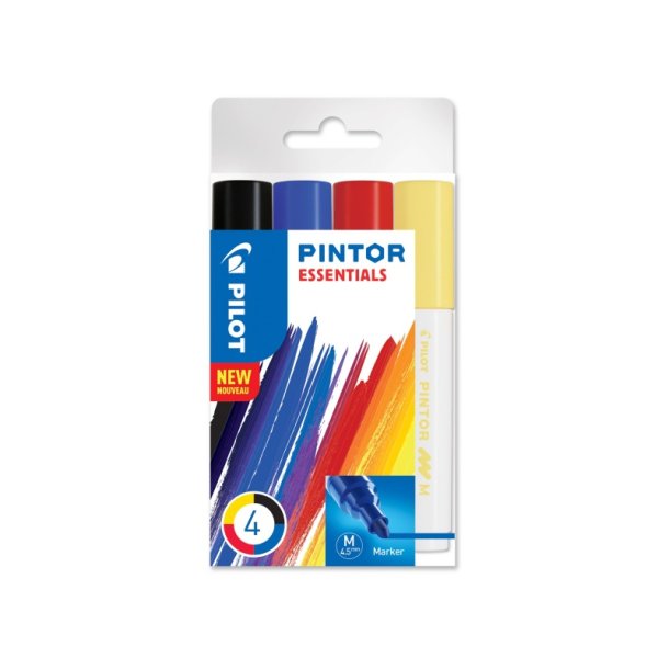 Pilot paint marker - Pintor - 1,5-4,5mm - 4 stk. - sort, rd, bl og gul