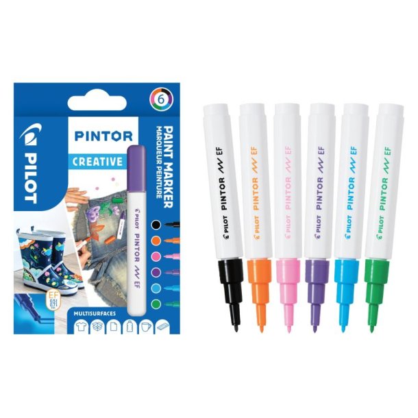 Pilot paint marker - Pintor Ekstra Fin - Creative 0,5-2,3mm - 6 assorteret farver