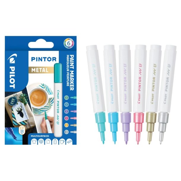 Pilot paint marker - Pintor Ekstra Fin - Creative 0,5-2,3mm - 6 assorteret farver