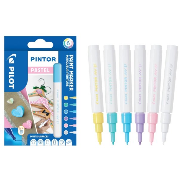 Pilot paint marker - Pintor Ekstra Fin - Creative 0,5-2,3mm - 6 assorteret farver